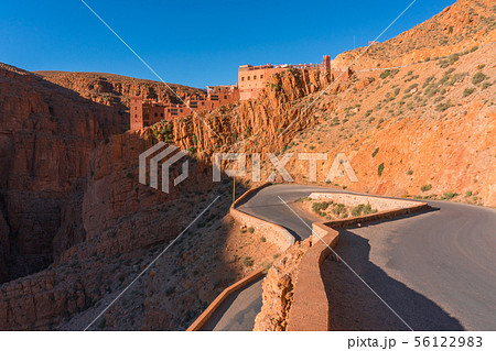 Picturesque Serpentine mountain road in Gorges Dades in high Atlas, Morocco Picturesque Serpentine mountain road in Gorges Dades in high Atlas, Morocco 56122983