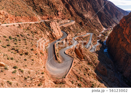 Picturesque Serpentine mountain road in Gorges Dades in high Atlas, Morocco Picturesque Serpentine mountain road in Gorges Dades in high Atlas, Morocco 56123002
