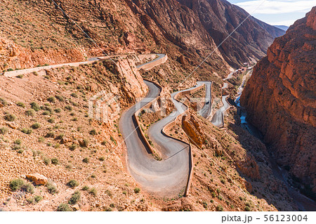 Picturesque Serpentine mountain road in Gorges Dades in high Atlas, Morocco Picturesque Serpentine mountain road in Gorges Dades in high Atlas, Morocco 56123004