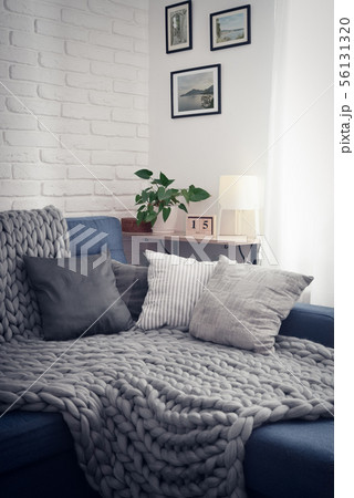 Gray knitted blanket from merino wool 56131320