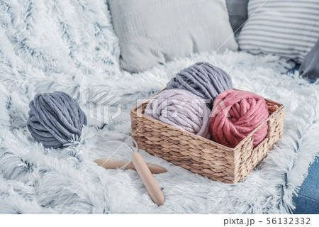 Balls of  super chunky merino woolen yarn 56132332