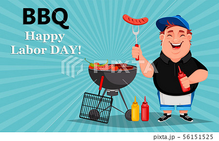 BBQ. Young cheerful man cooks grilled food BBQ. Young cheerful man cooks grilled food 56151525