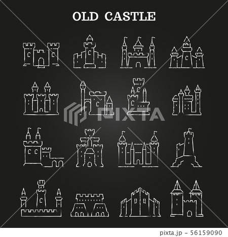 White chalk medieval castles set on blackboard White chalk medieval castles set on blackboard 56159090
