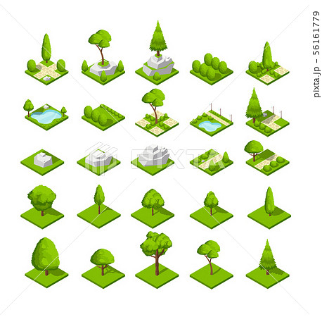 Isometric 3d nature elements. Forest and city park trees and plants. Vector map graphics Isometric 3d nature elements. Forest and city park trees and plants. Vector map graphics 56161779