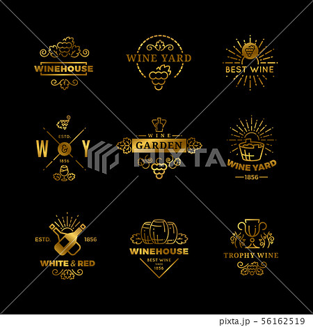 Vector wine logos and emblems isolated on black background 56162519