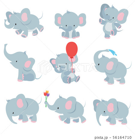 Cute cartoon baby elephants. Animals african safari animals vector set 56164710