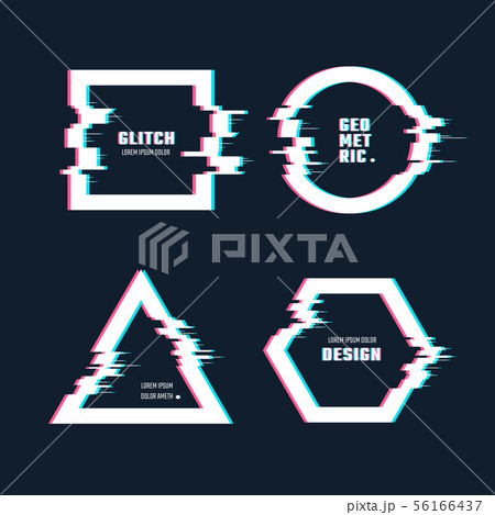 Trendy geometric shapes with glitch distortion effect. Border frames with video glitch lines vector Trendy geometric shapes with glitch distortion effect. Border frames with video glitch lines vector 56166437
