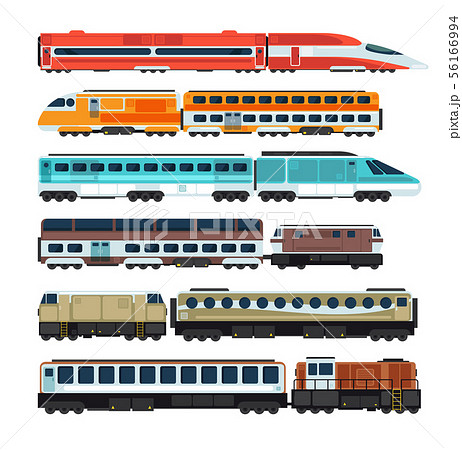 Railroad Passenger Trains And Carriages Flat のイラスト素材