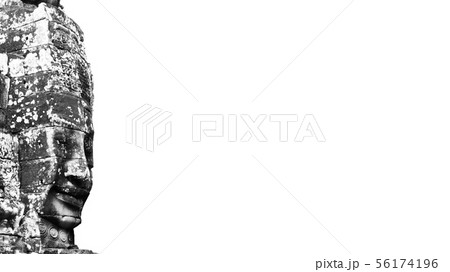 Black and white giant stone carving faces of Bayon Black and white giant stone carving faces of Bayon 56174196