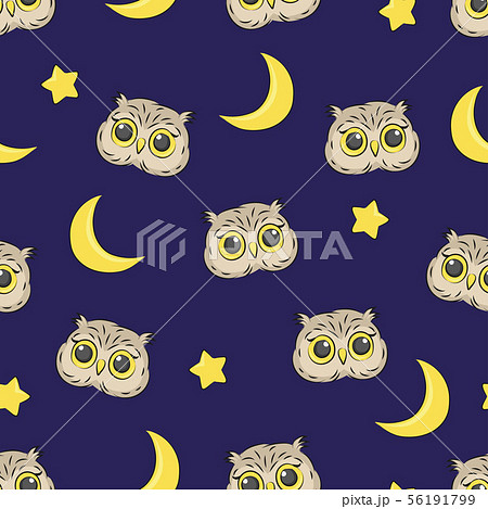 Seamless Night Pattern With Cute Owlsのイラスト素材 56191799 Pixta