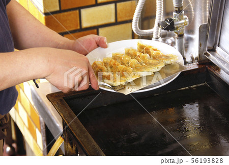 焼き餃子　餃子店　厨房　イメージ素材 56193828