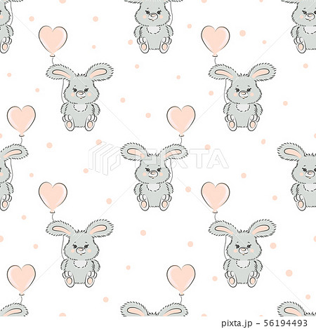 Seamless pattern with cute rabbits and balloons 56194493