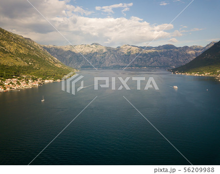 Aerial photo of a blue sea in Kotor bay Montenegro Aerial photo of a blue sea in Kotor bay Montenegro 56209988