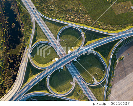 Summer aerial photo of transport junction, traffic cross road junction day view from above 56210537