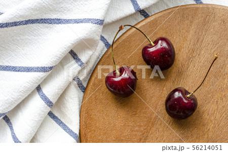 Ripe cherry, top view. Kitchen. Summer berry. 56214051