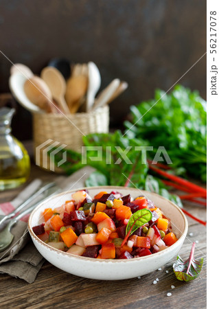 Beetroot or beet salad with boiled vegetables 56217078