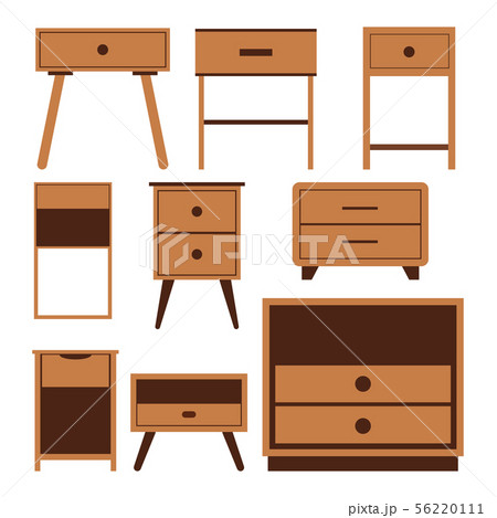 Wooden nightstand bedside icons set, flat design illustration 56220111