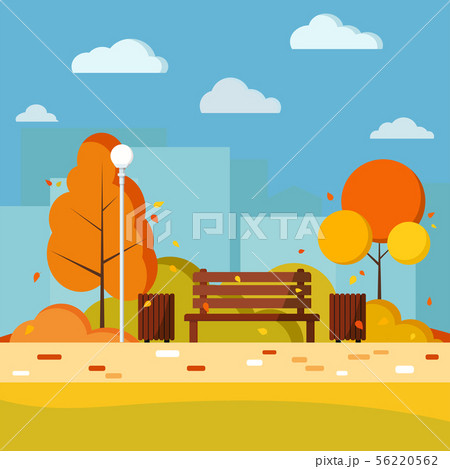 Autumn day urban nature background vector flat illustration in cartoon style. 56220562