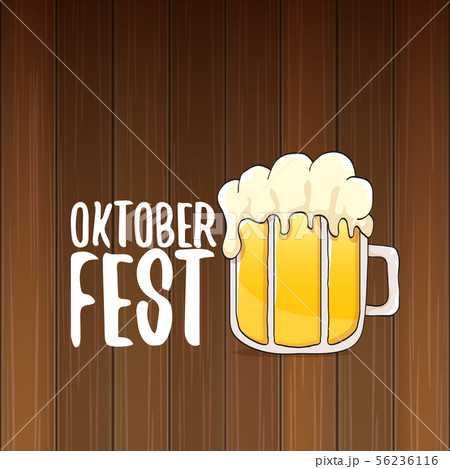 vector oktoberfest vector label with beer glass or beer mug isolated on wooden background 56236116