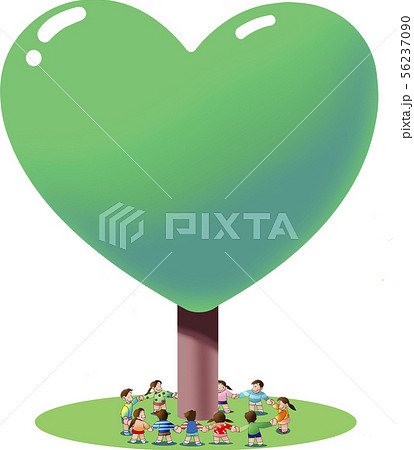 大きな木の下で輪になって踊ろうのイラスト素材