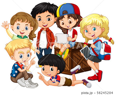 Boys and girls together in group on white 56245204
