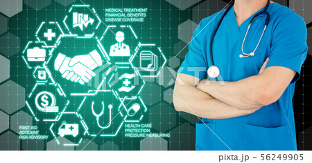 Doctor with health insurance healthcare graphic. Doctor with health insurance healthcare graphic. 56249905