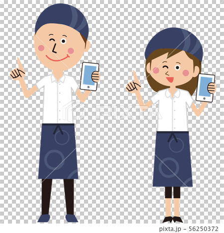 流行酒館職員男人和女人用手機指著 56250372