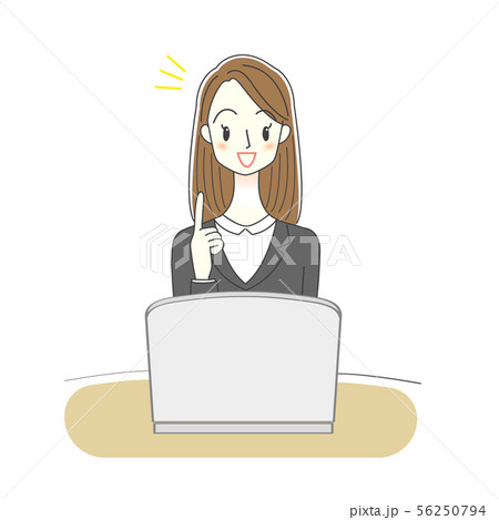 女性　ビジネスウーマン　パソコン　イラスト 56250794