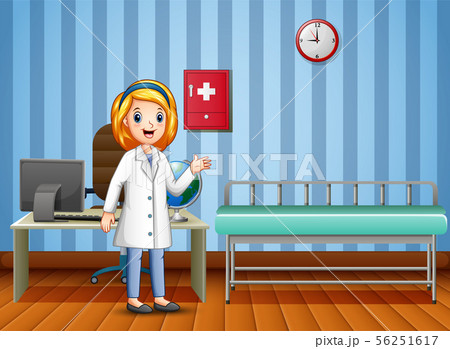 Cartoon of woman doctor in consultation room Cartoon of woman doctor in consultation room 56251617