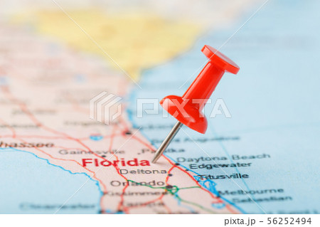 Red clerical needle on a map of USA, South Florida Red clerical needle on a map of USA, South Florida 56252494