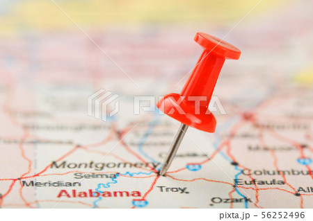 Red clerical needle on a map of USA, South Alabama Red clerical needle on a map of USA, South Alabama 56252496