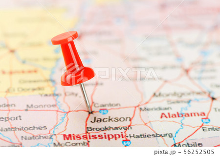 Red clerical needle on a map of USA, South 56252505
