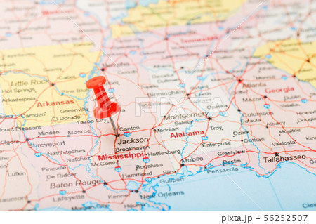 Red clerical needle on a map of USA, South Red clerical needle on a map of USA, South 56252507