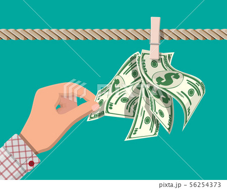Wet dollar bills hanging on rope Wet dollar bills hanging on rope 56254373