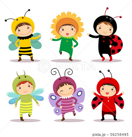 Cute kids wearing insect and flower costumes 56256495