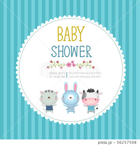 Baby shower invitation card template on blue 56257508