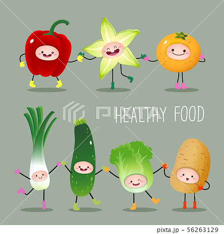 Collection of cartoon fruits and vegetables 56263129