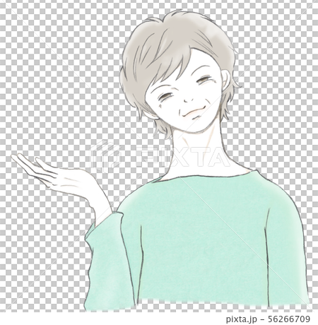 右手を出す_シニア女性 右手を出す_シニア女性 56266709