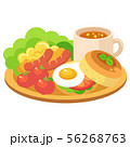 モーニングプレート（サラダ・スクランブルエッグ・ウインナー・トマト・卵・パンの朝食セット）のイラスト 56268763