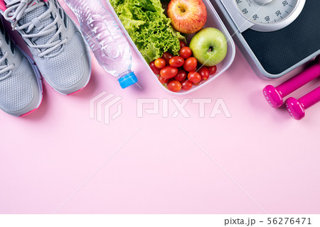 Healthy lifestyle, food and sport concept.  56276471