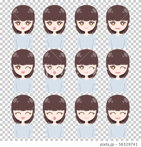 笑っている若い女性表情集のイラスト素材