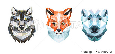 Polygonal portraits of fox, wolf and polar bear. Set of illustrations. 56340518