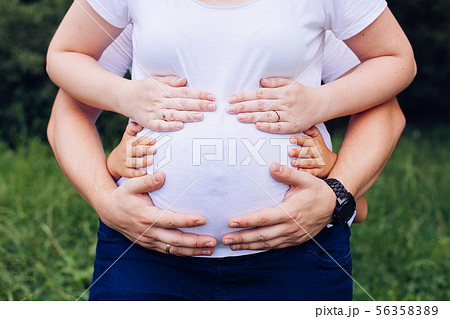 Closeup pictures of pregnant woman's belly with 56358389