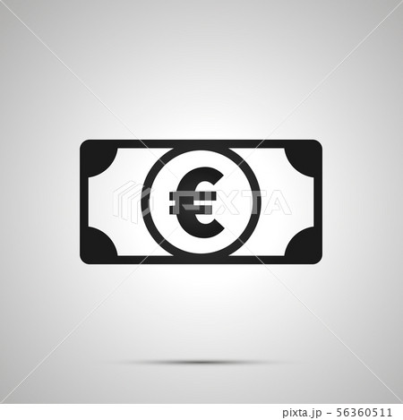 Abstract money banknote with euro sign, simple black icon with shadow on gray 56360511