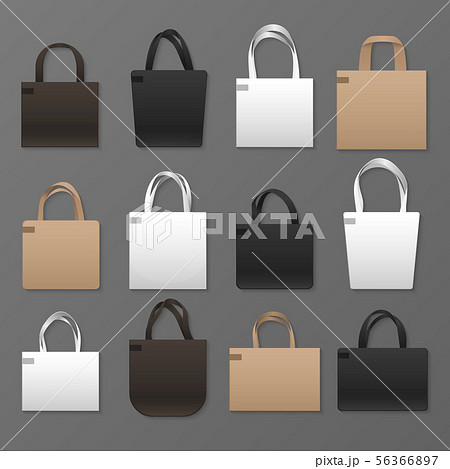 Blank white, black and brown canvas shopping bag templates. Vector handbags mockup 56366897