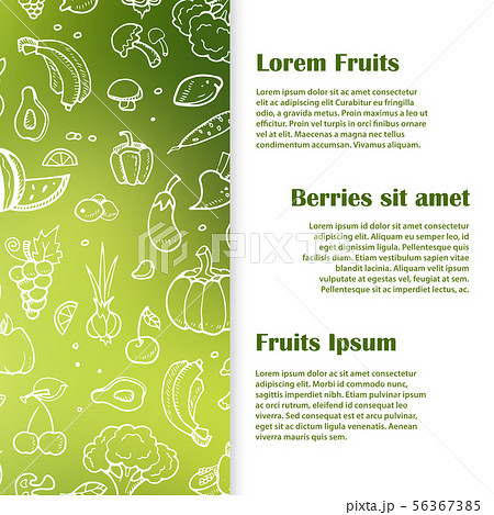 Doodle fruits, berries, vegeables banner template 56367385