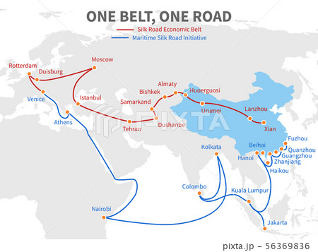 One belt - one road chinese modern silk road. Economic transport way on world map vector 56369836