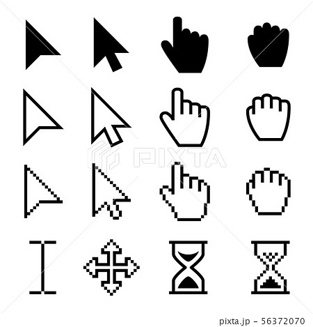 Arrow web cursors, digital hand pointers vector black pictograms 56372070