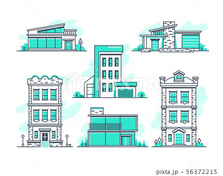 Houses and buildings property and accommodation line icons. Modern architecture outline symbos Houses and buildings property and accommodation line icons. Modern architecture outline symbos 56372215
