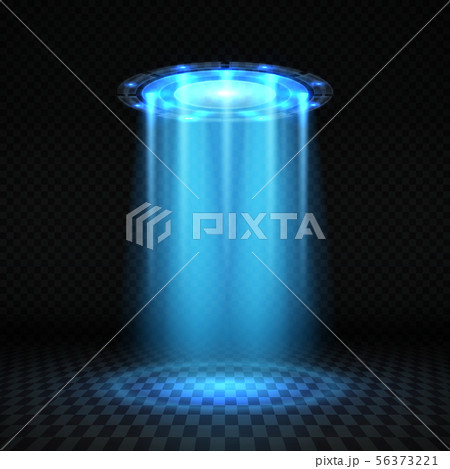 Ufo blue light beam, futuristic alien spaceship isolated vector illustration 56373221